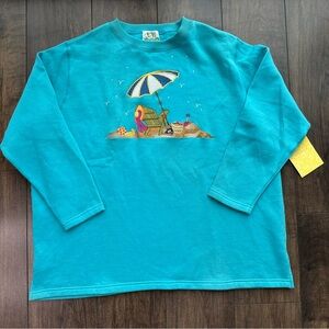 Vintage Quacker Factory Blue Beach Theme Sweatshirt - Size 3X - Imperfections